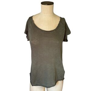 Zadig & Voltaire LILOU FLAMME Feather Print Distressed Raw Hem Top Sz M